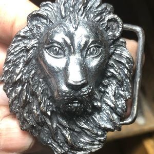 Blackened Sterling Silver Lion Belt Buckle